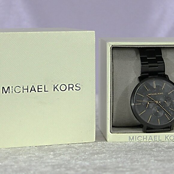 Michael Kors NEW Men’s Black Stainless Steel Watch Gold Accents $250 Retail - Picture 3 of 7